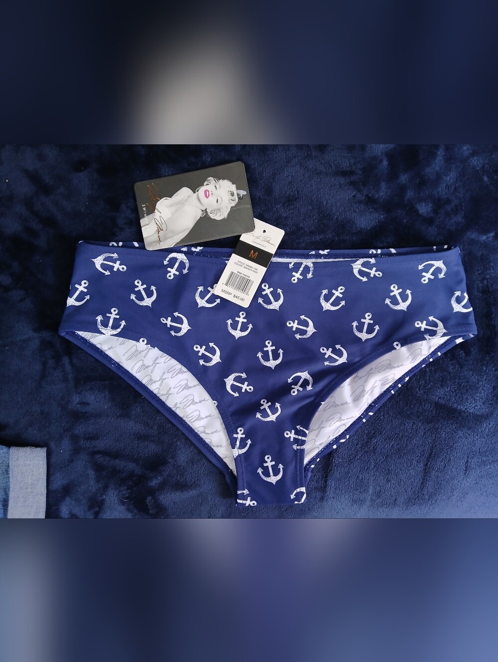 Marilyn Monroe Navy & White Anchor Bikini Bottoms